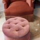Pouf or footrest in pink velvet with fringes