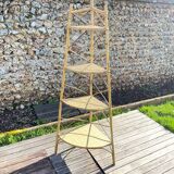 Étagère d angle style Audoux Minnet en rotin vintage 1950