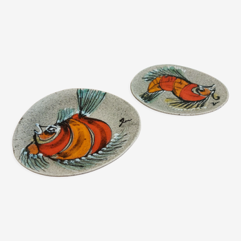 2 assiettes en céramiques vintages à décor de poisson