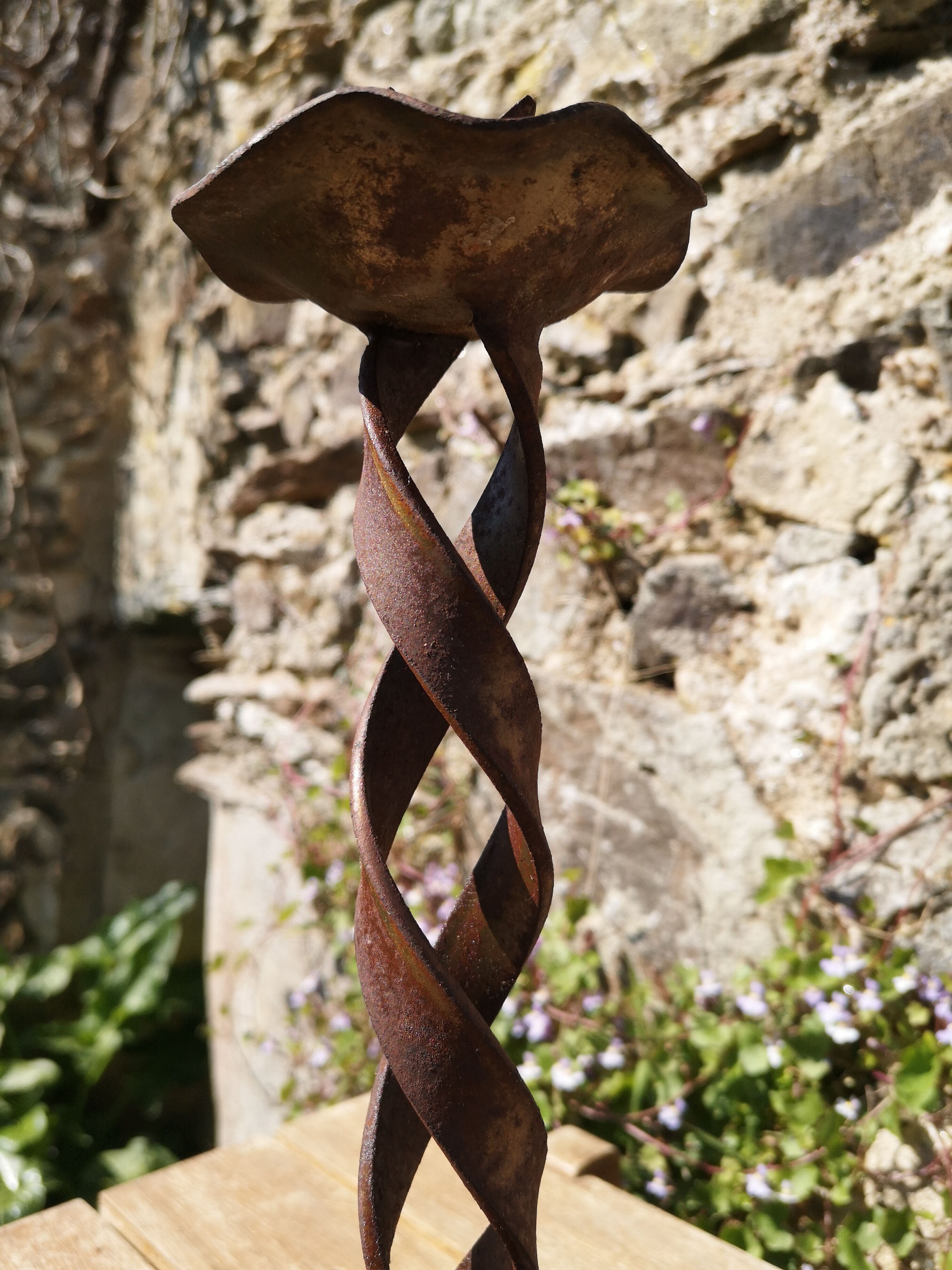 Brutalist wrought iron candle holder