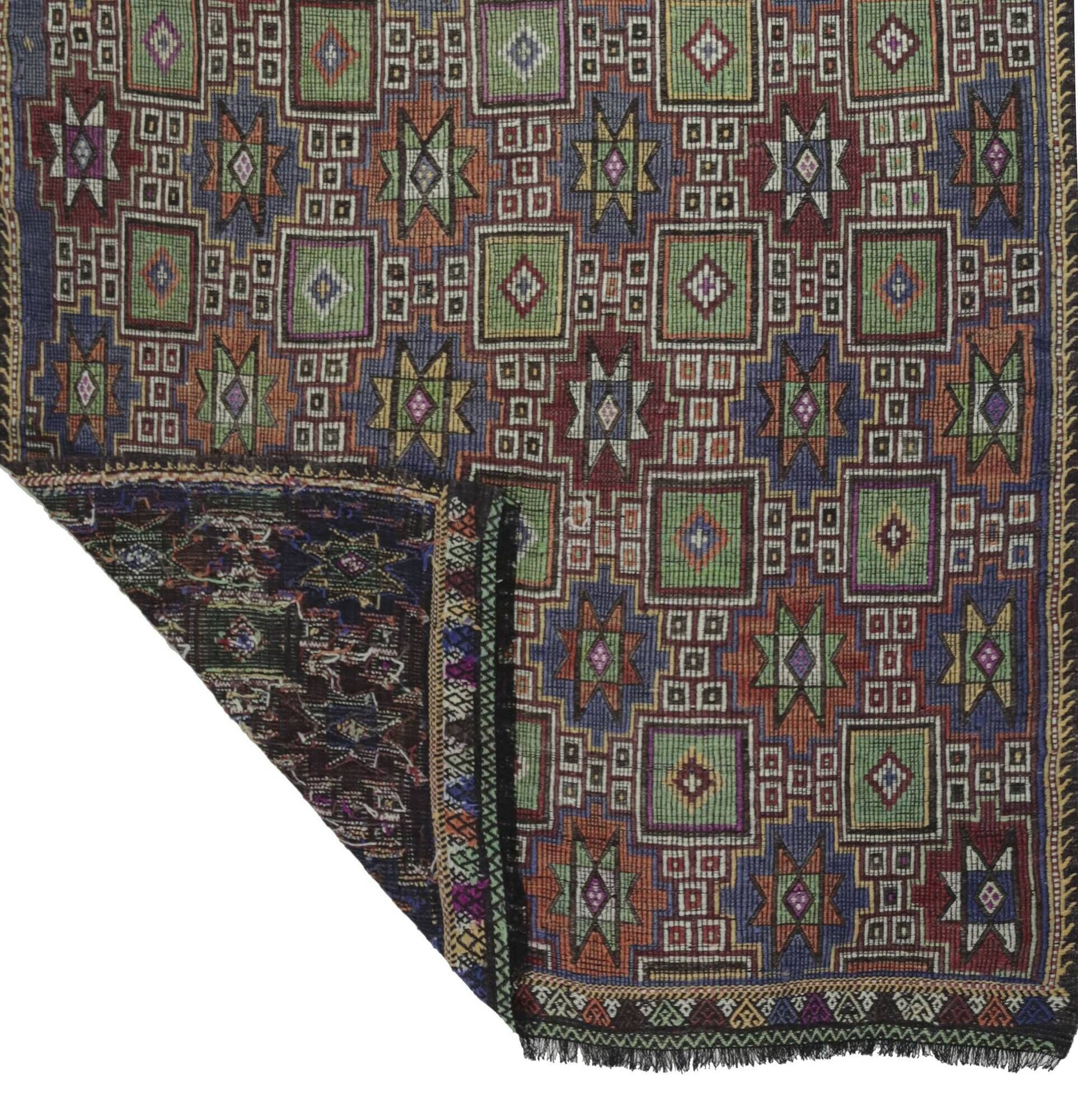 Turkish Kilim Yuruk Vintage 173x284 cm Geometric Green and Blue