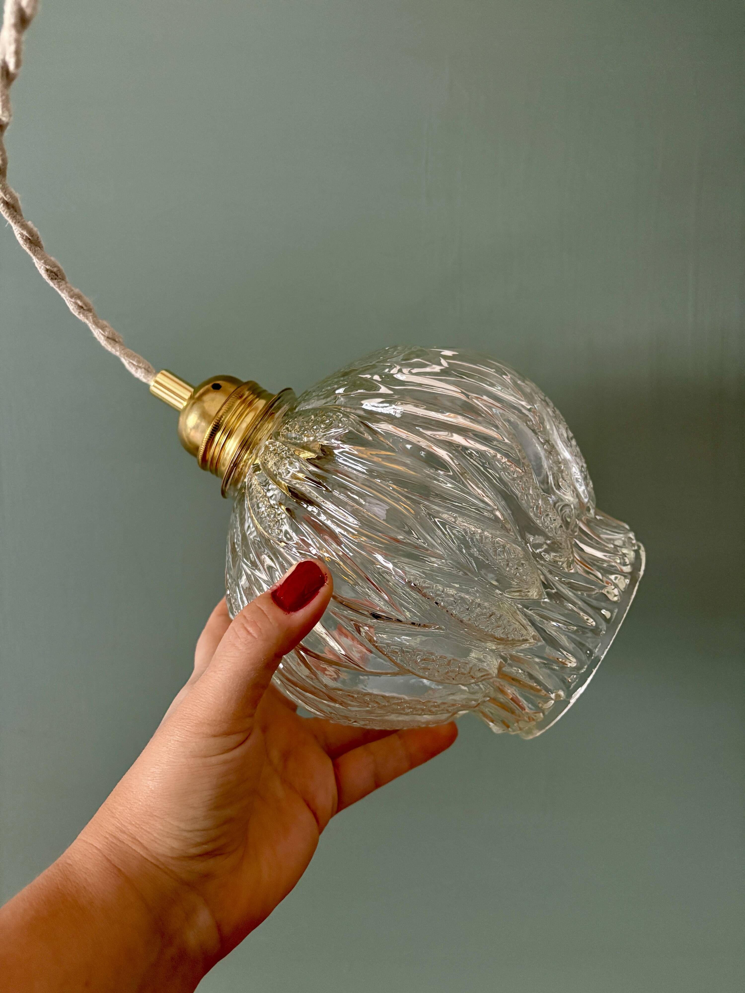Vintage globe pendant light in molded glass