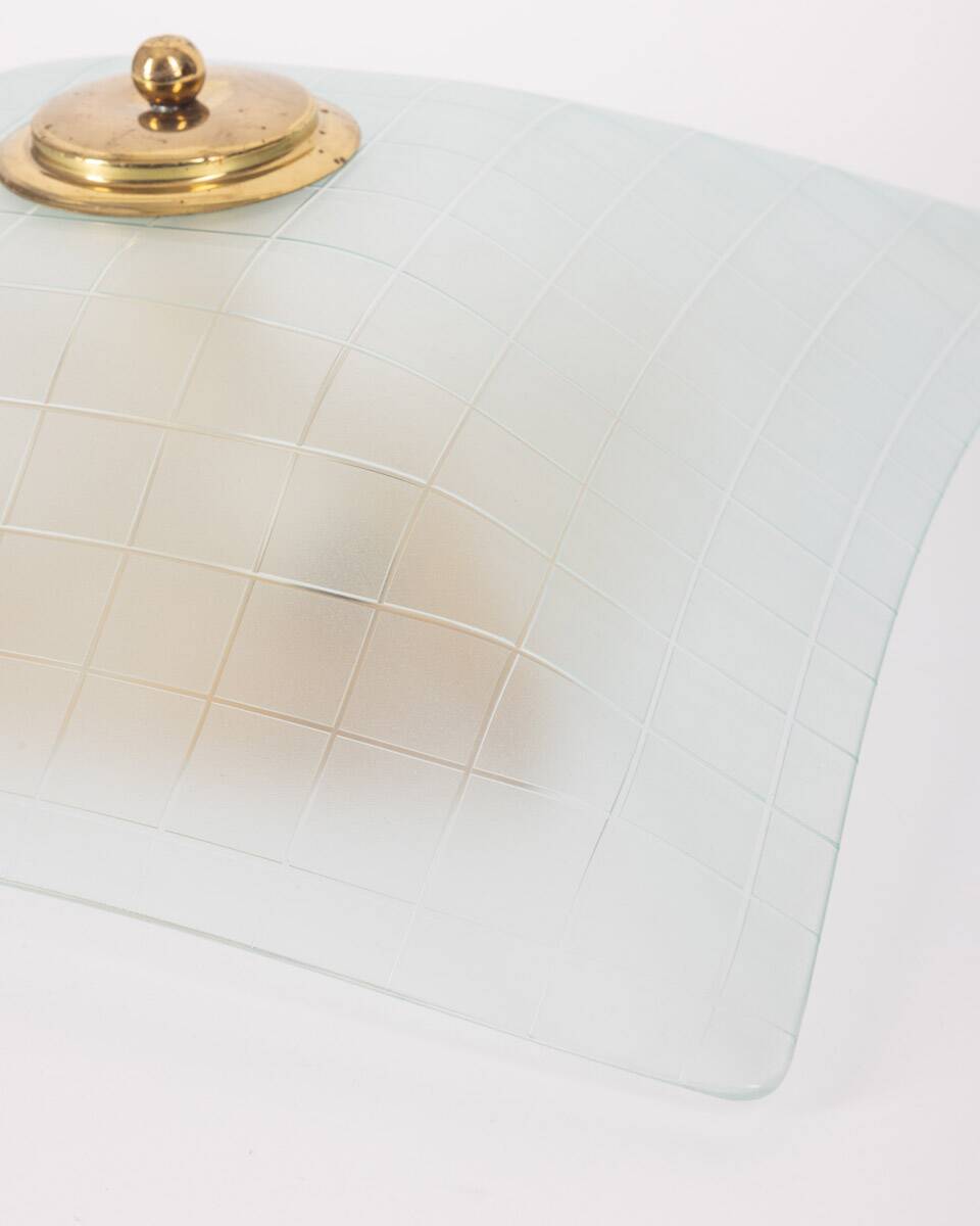 Plafonnier vintage années 60 en verre décoré design italien