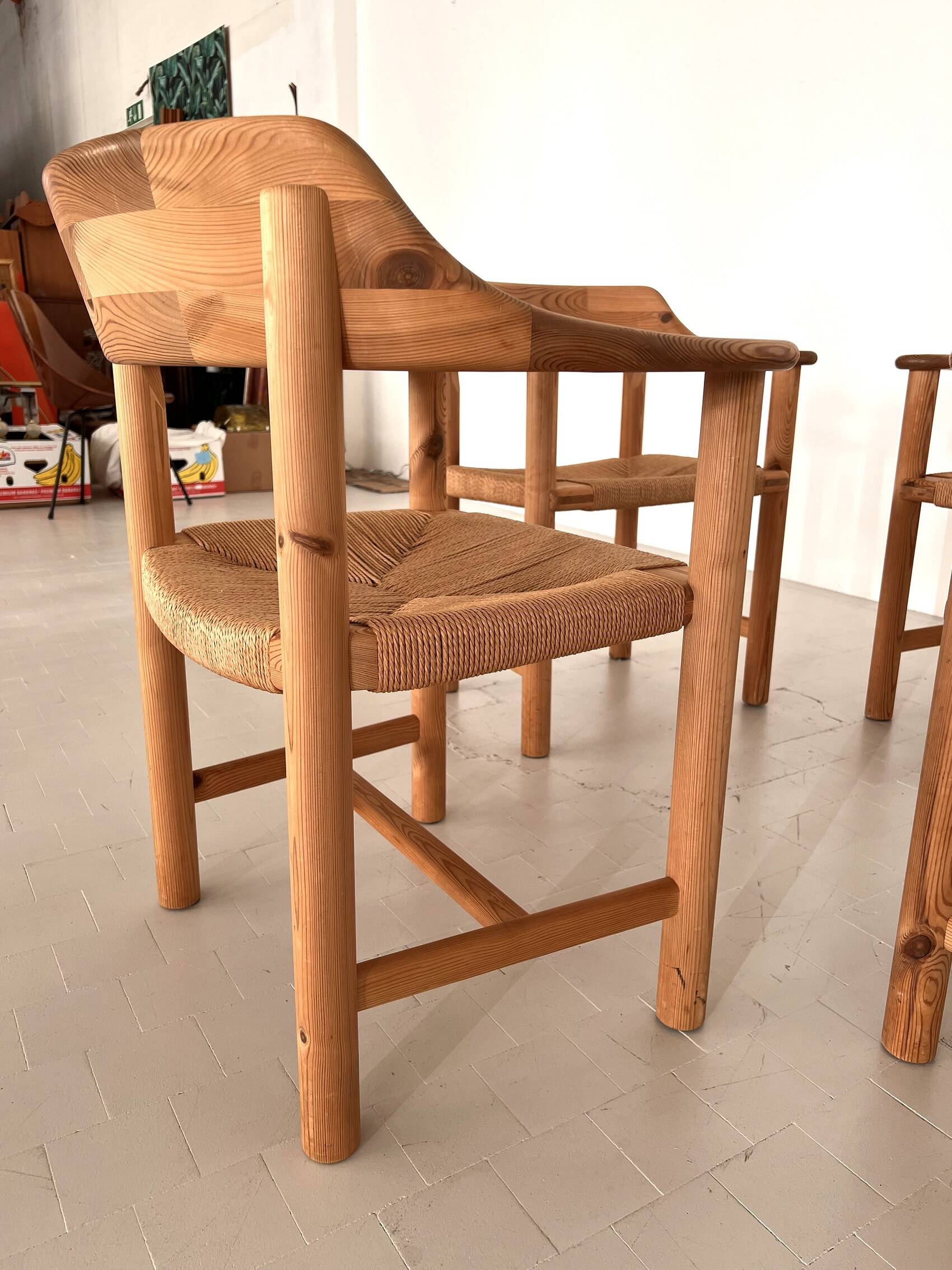 Rainer Daumiller Dining Chairs in Pine and Paper Cord, 1970s