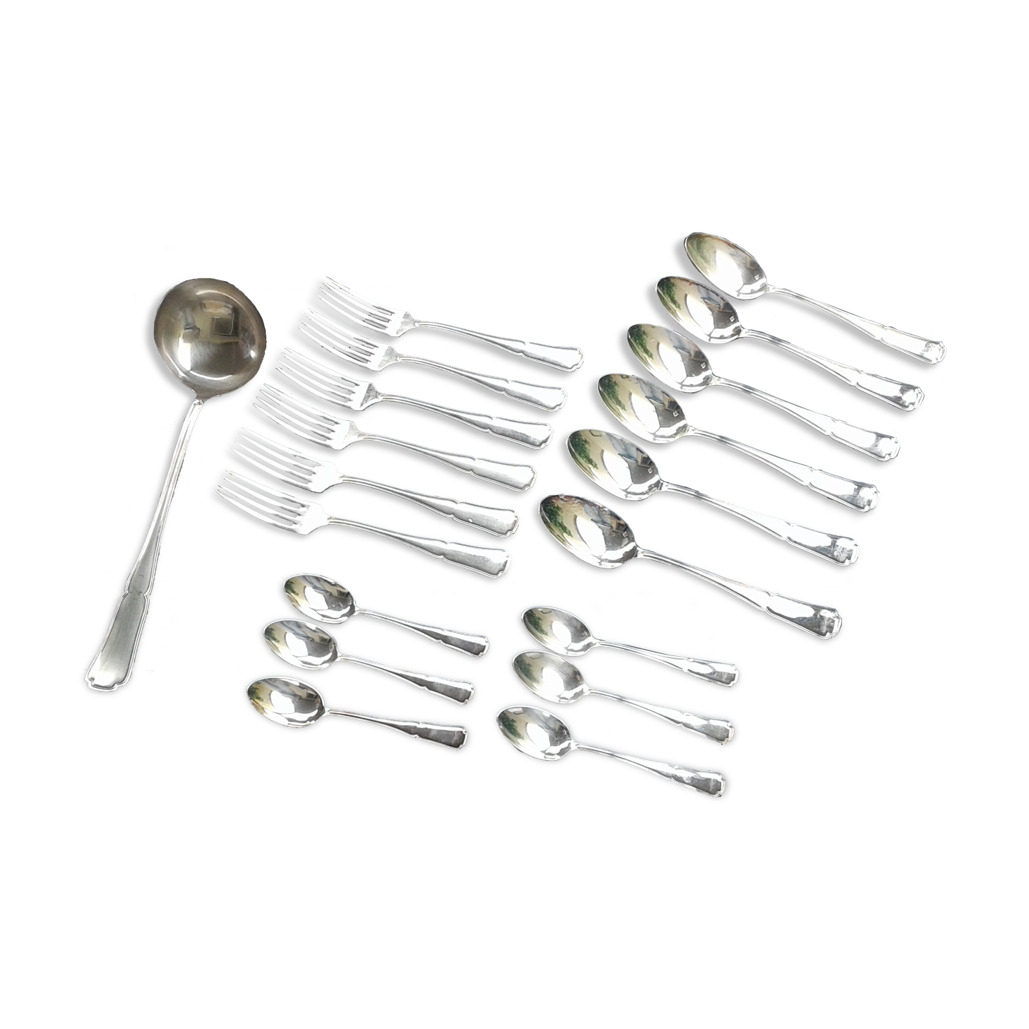 Set forks,spoons, ladle.silver metal