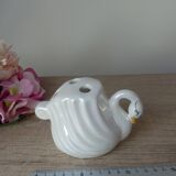 Iridescent White Ceramic Swan, Toothbrush Holder Swan, Bathroom Decoration Swan