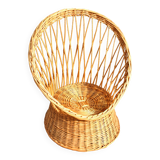 Vintage basket armchair in woven rattan - round seat Design 1960-1970