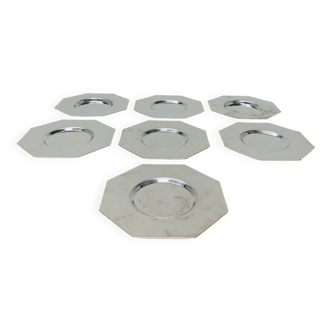 7 vintage octagonal stainless steel coasters
