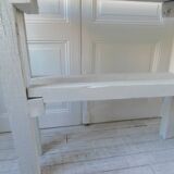 Vintage workbench with pearl gray patinated base and wooden top