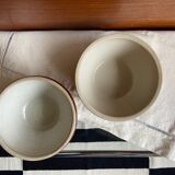 Pair of enamelled sandstone bowls