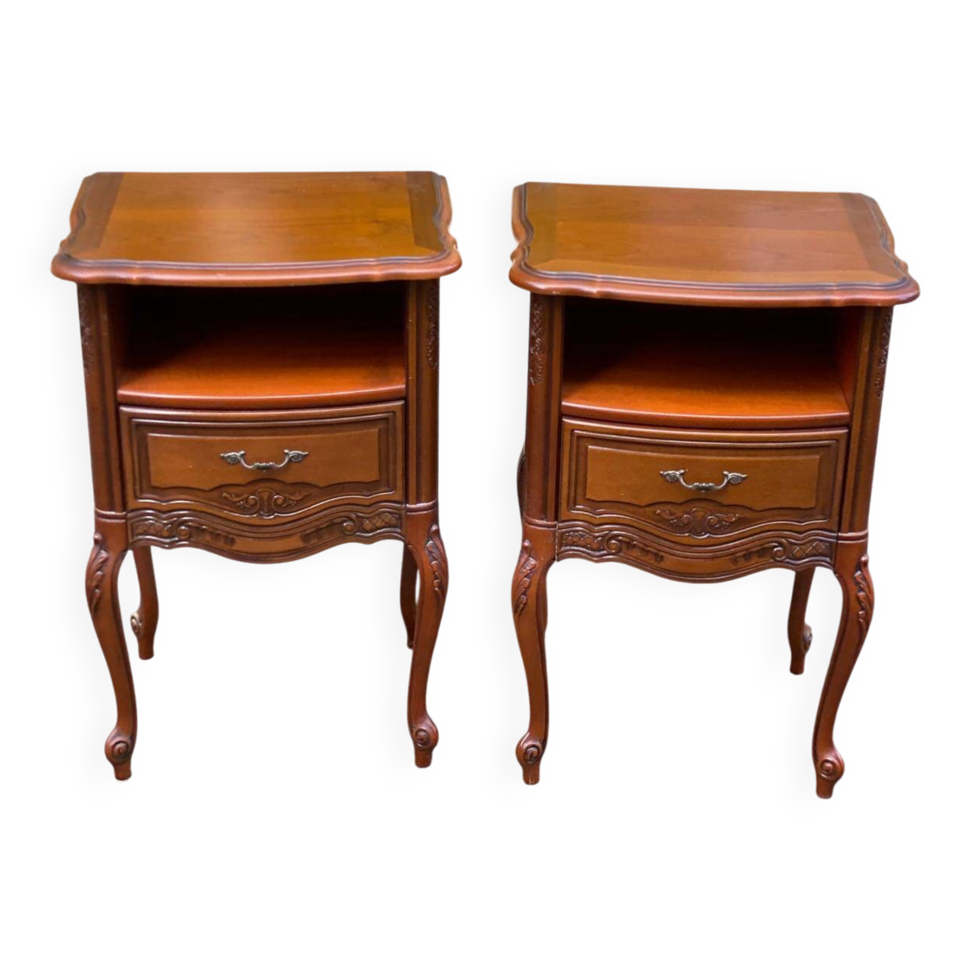 2 Louis XV bedside tables in cherry wood from 1960.