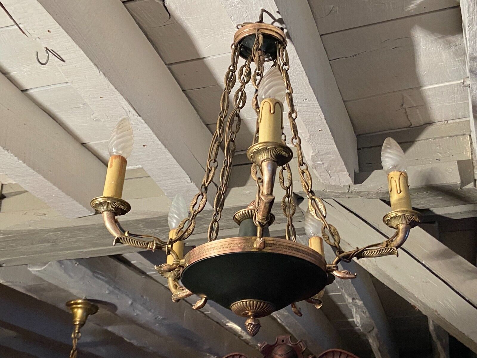 5-burner bronze and metal chandelier with double patina Empire style