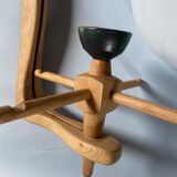 Oak ceiling lamp Guillerme & Chambron 1950
