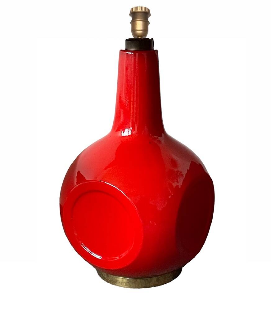 Saga floor lamp - red ceramic and vintage fabric 1970s