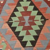 6x9 Green & Blue Tribal Pattern Vintage Kilim Rug, 177x266Cm