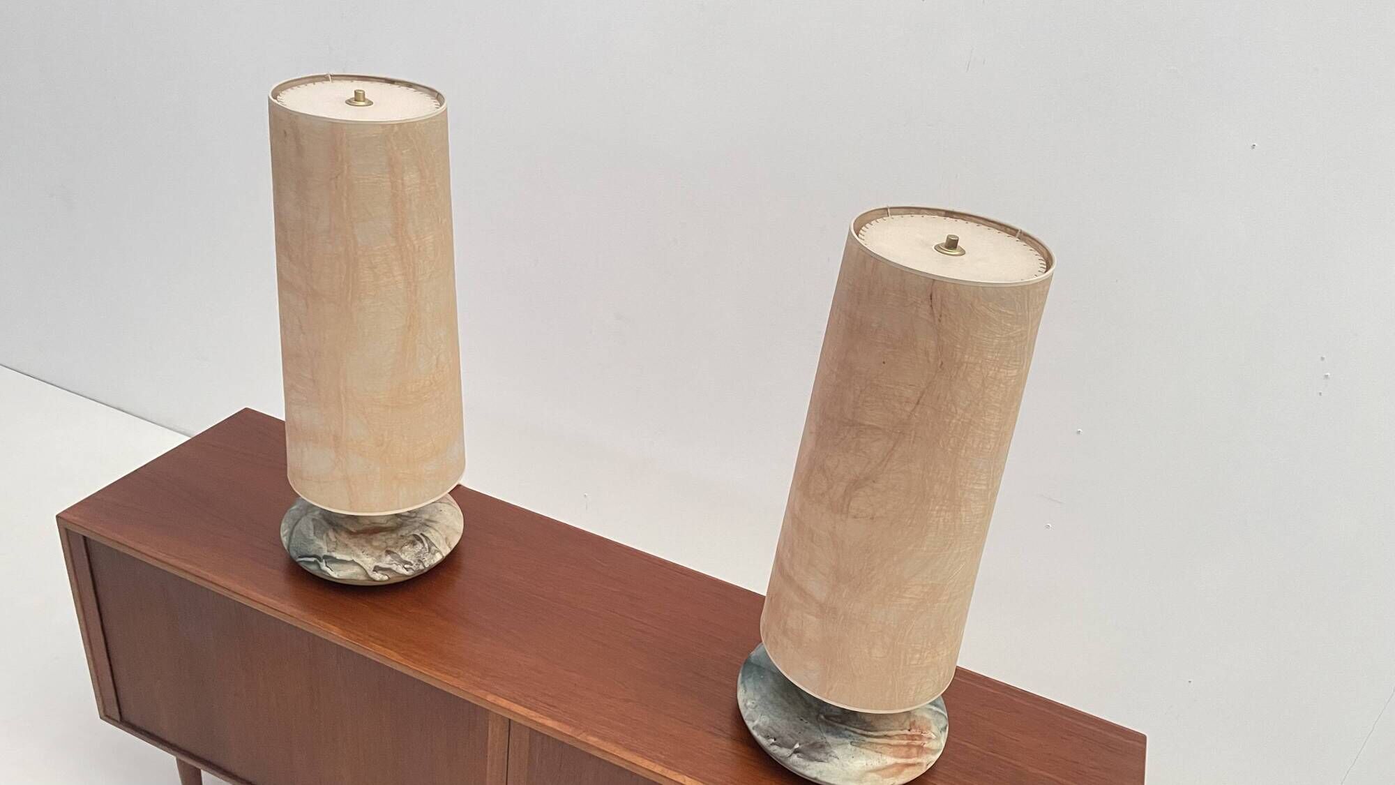 High pair of table lamps in Ceramic and raffia shade - France 1960