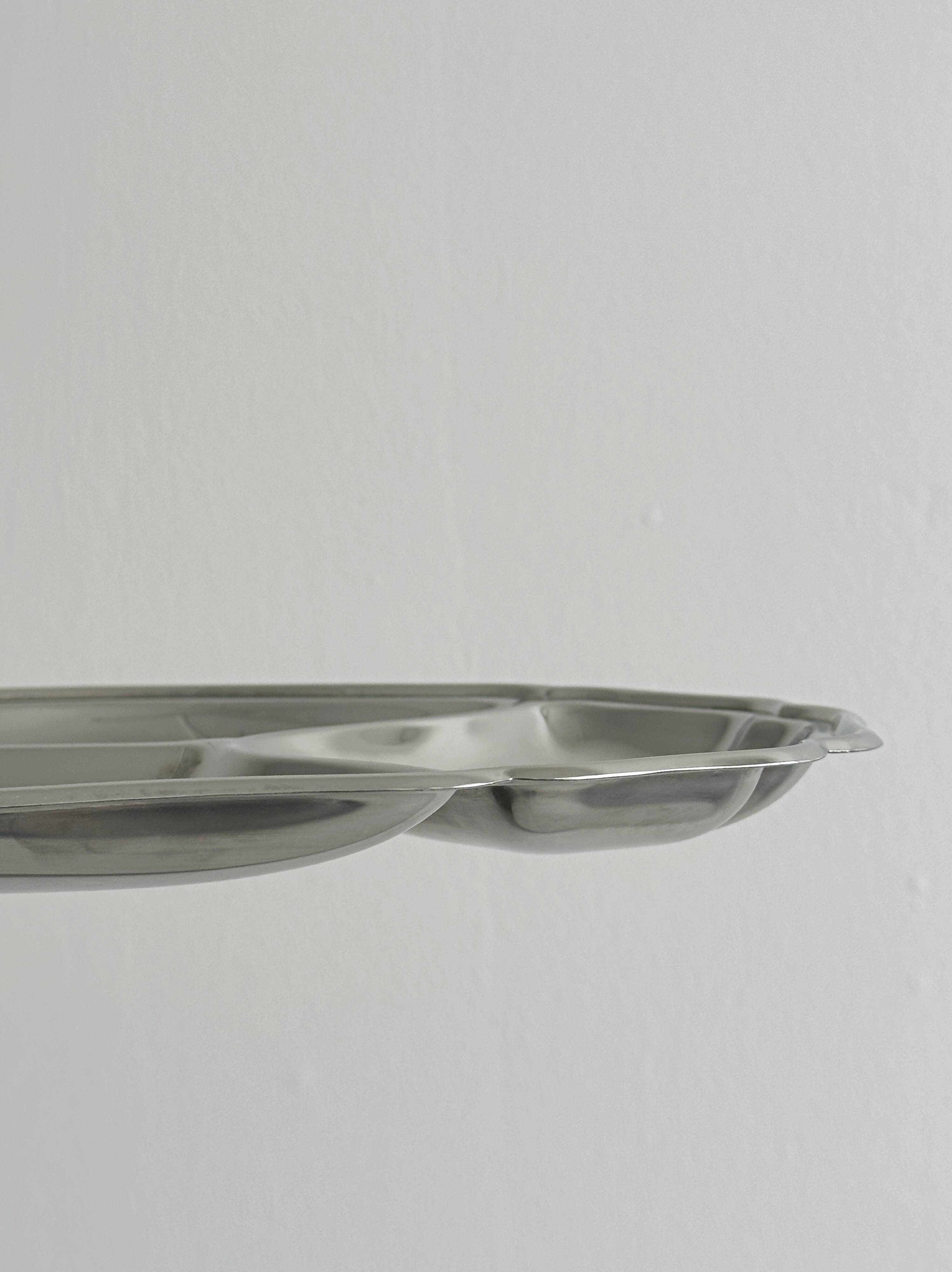 Shiny silver stainless steel compartment dish