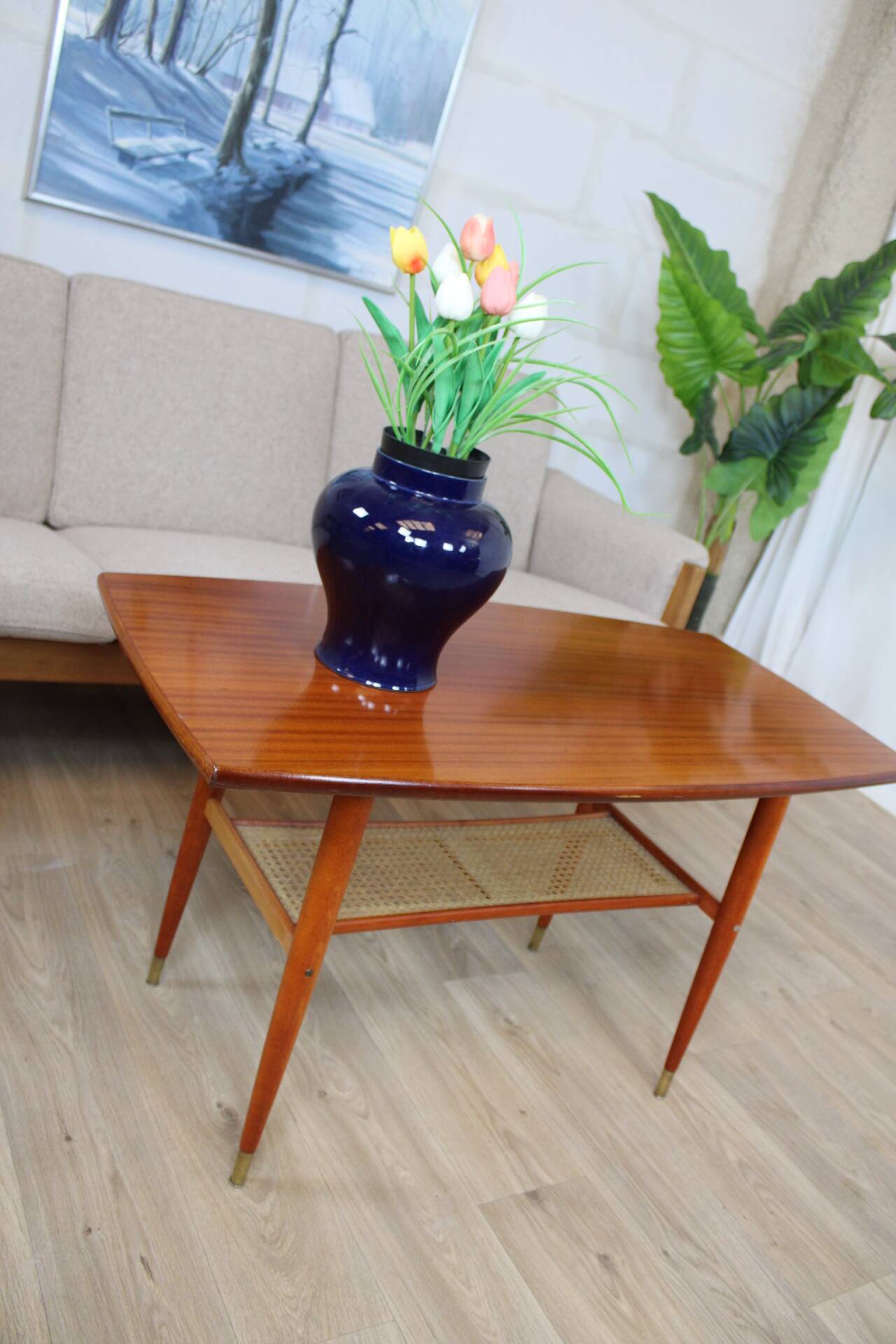 Vintage teak coffee table with double caned top 1960 Denmark