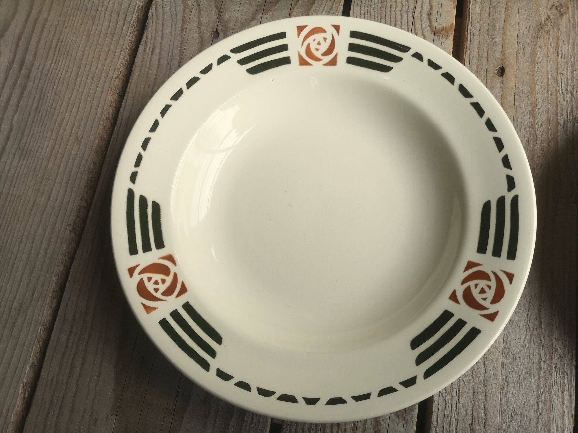 4 Soup Plates Faience from Salins Decor Green and Orange