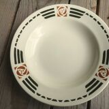 4 Soup Plates Faience from Salins Decor Green and Orange