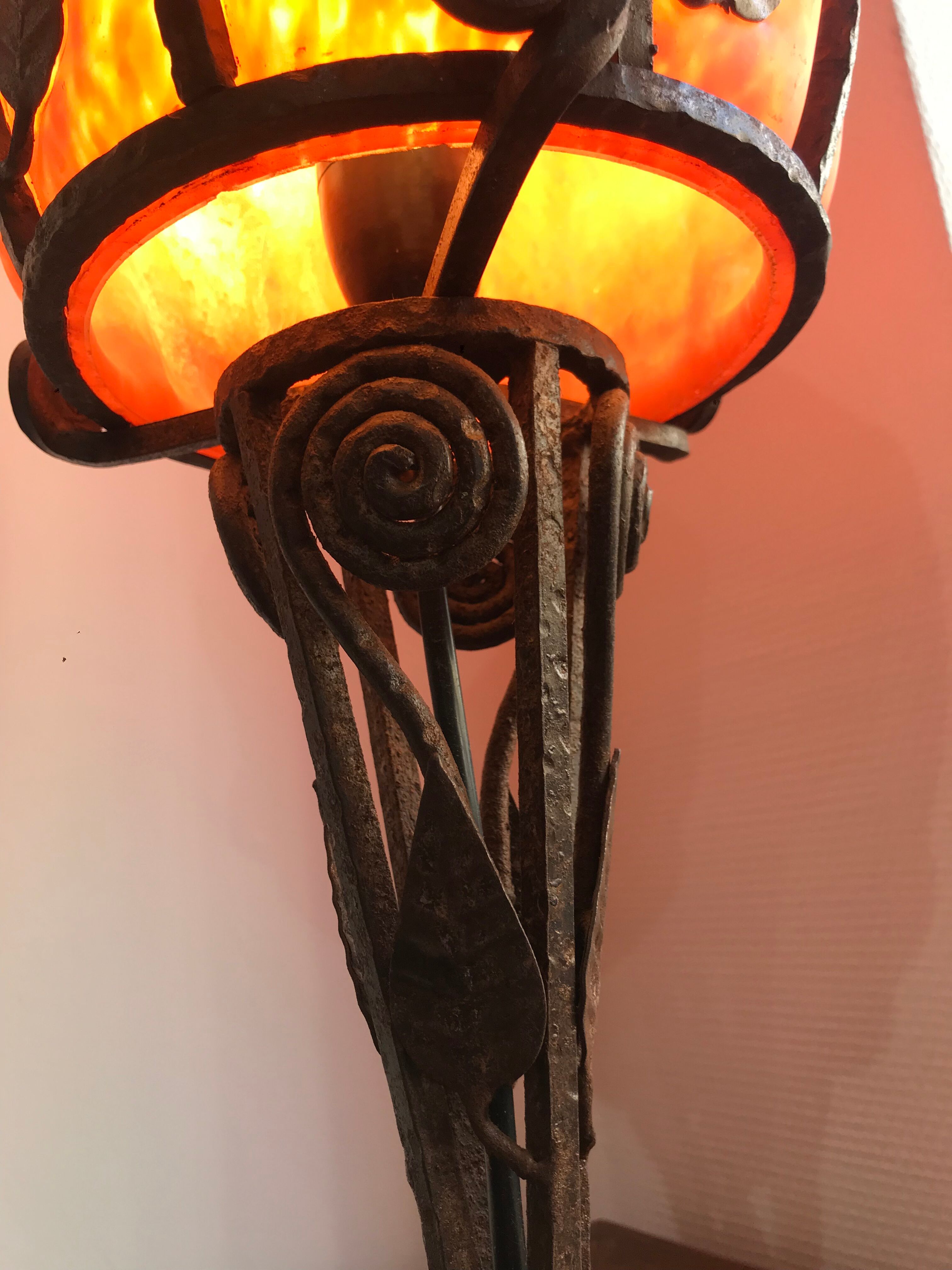 Wrought iron art deco lamp and glass paste