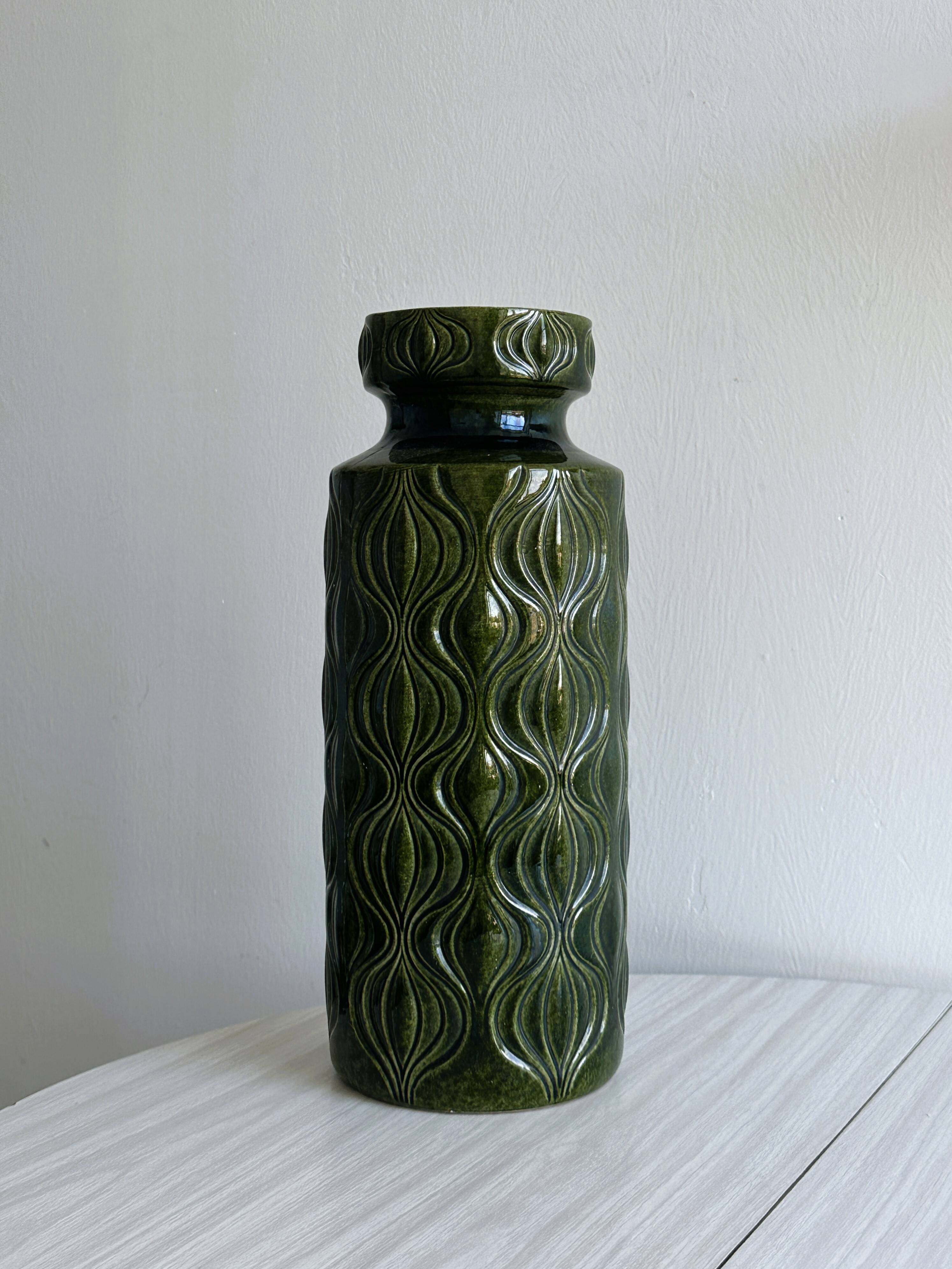 Large textured green ceramic vase