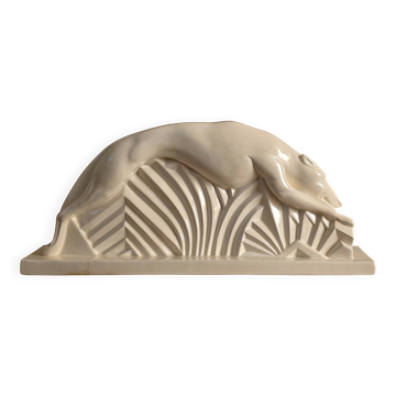 Glazed earthenware sculpture "Greyhound in Motion" by Abel René-Philippe