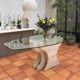 Large vintage dining table in beige stone and glass – 220 cm