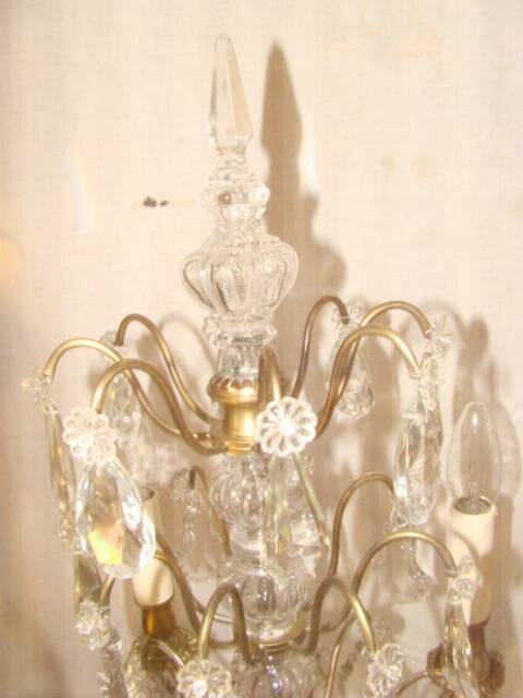 Four-candle girandole in bronze and crystal, early 20th century.