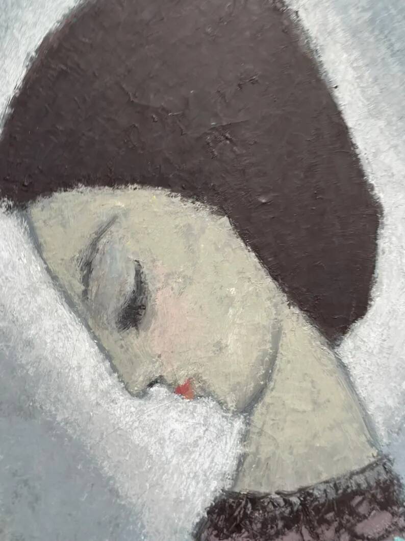 Original Swedish oil on canvas – "Lady" by Helge Holmlund – Signed – vintage and framed – 65 × 36.5 cm (25.6" × 14.4")