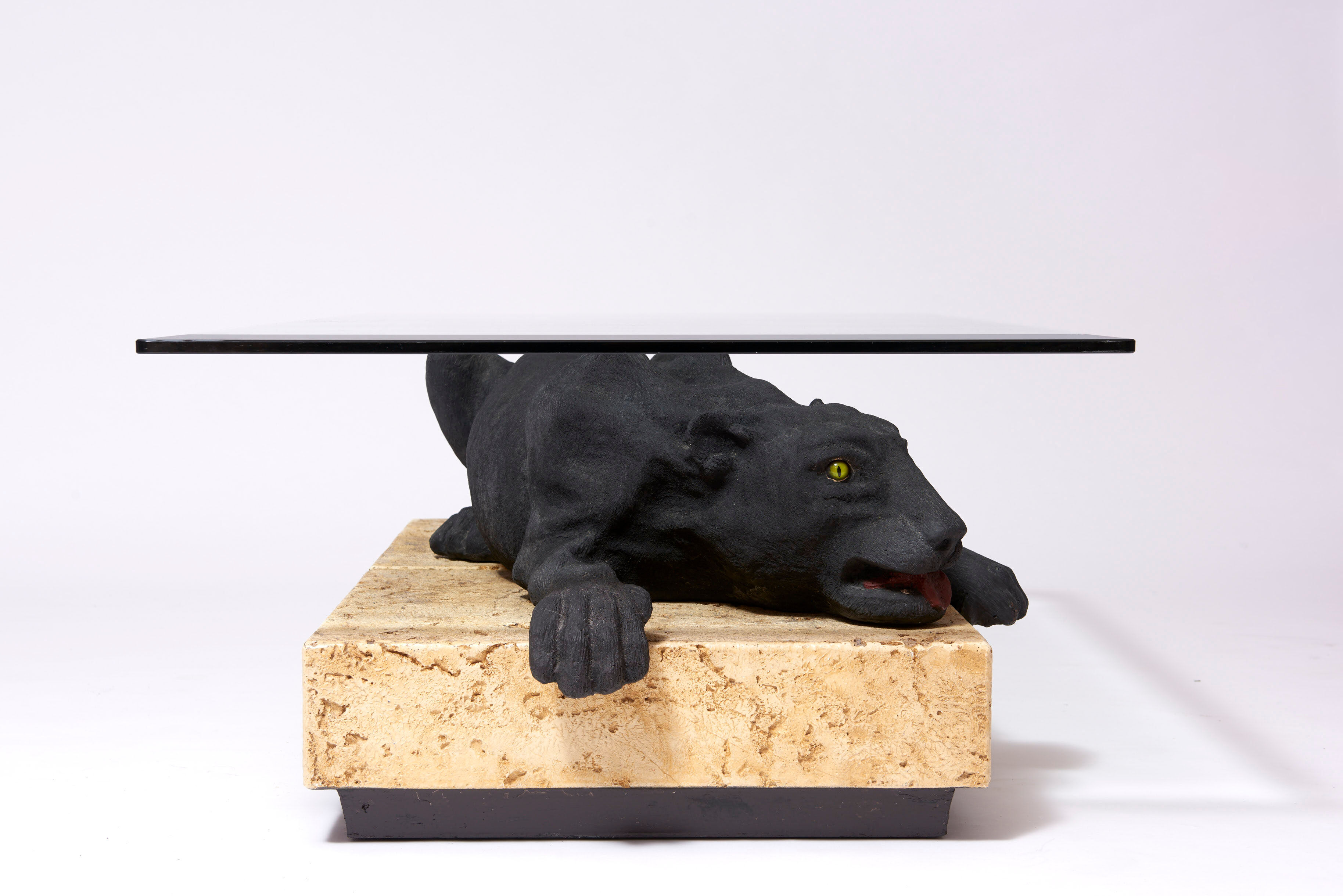 Panther coffee table on stone base and glass tablet