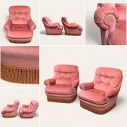 Pair of pink tufted velvet frog chairs 1970