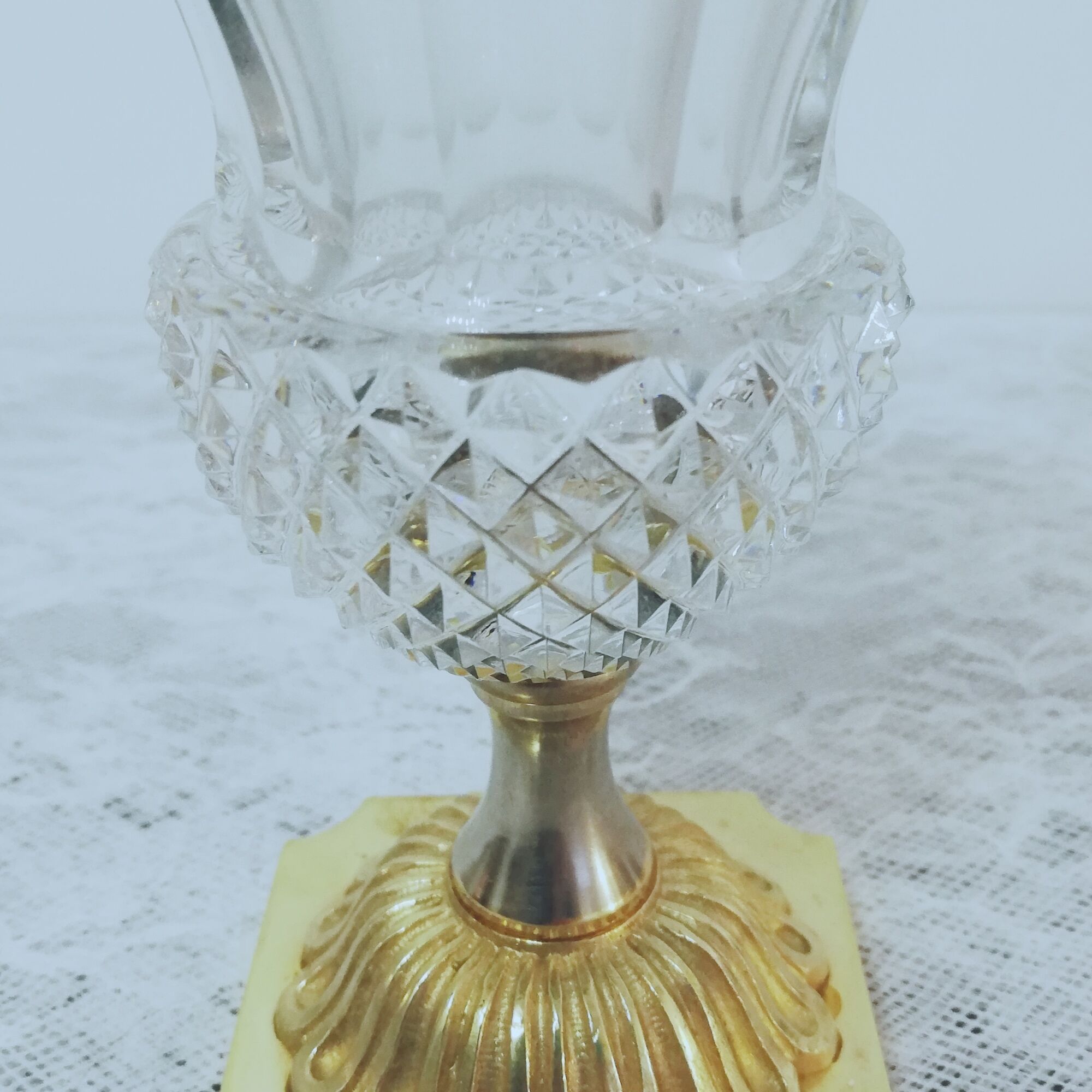 Medici vase in crystal, bronze and brass gilded height 15cm