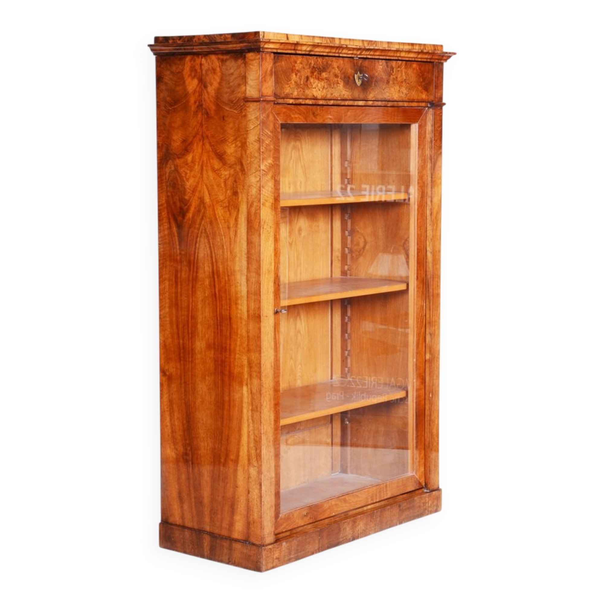 Biedermeier Display Bookcase, Walnut, Czech, 1830s