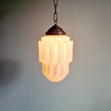Art Deco pendant light, Skyscraper, white opaline, 1920s-30s