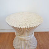 Table low round and white vintage rattan bamboo