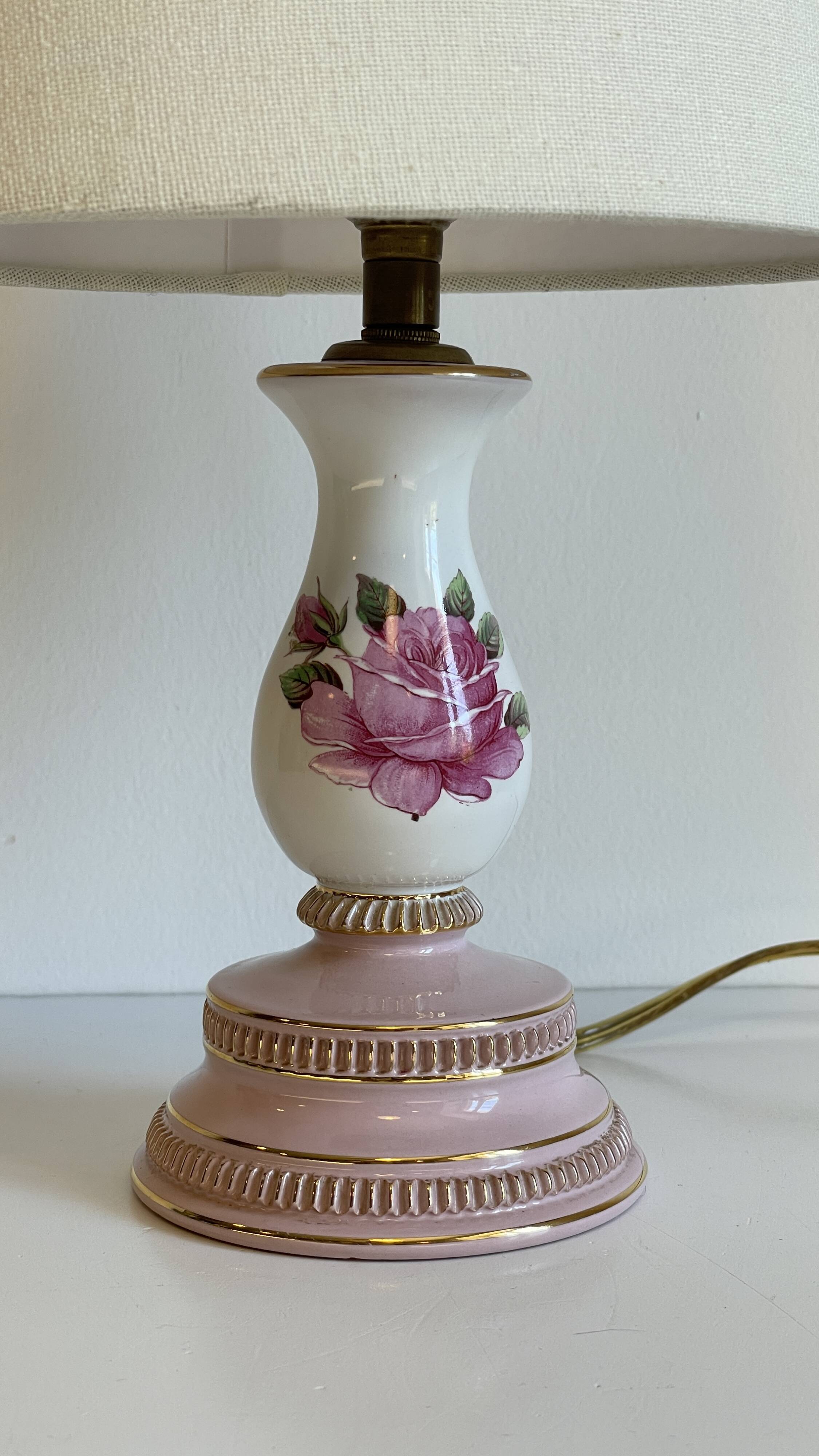 Lampe céramique italy roses et or