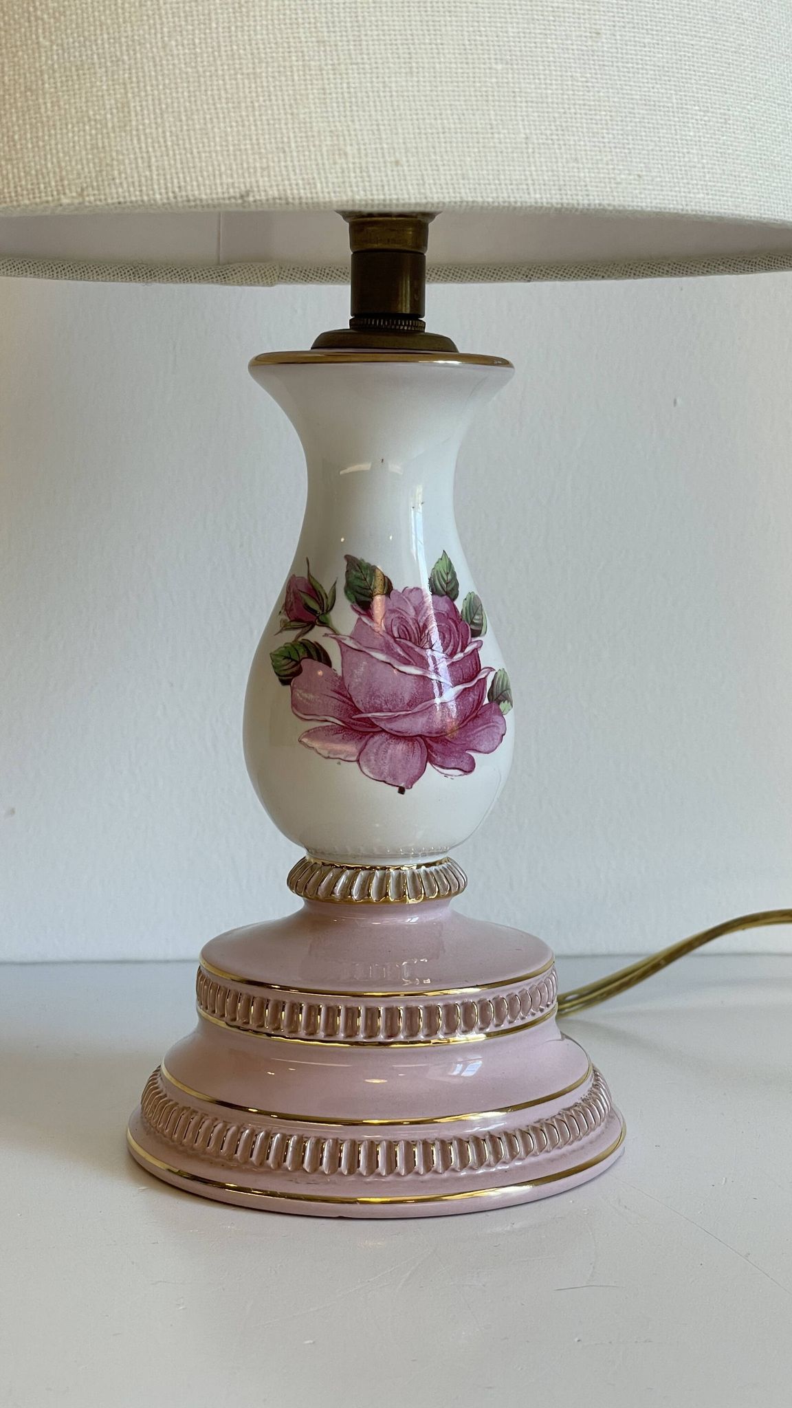 Ceramic Lamp Italy Roses and Gold