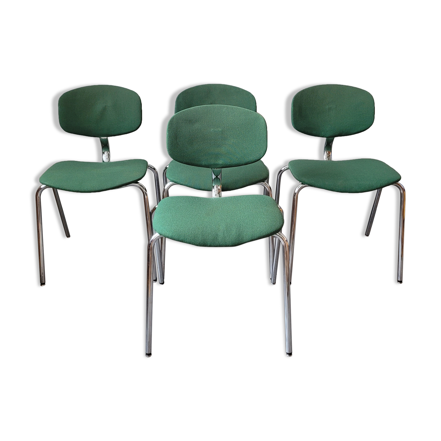 Set of 4 green chairs in Strafor steelcase fabric