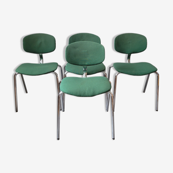 Set of 4 green chairs in Strafor steelcase fabric
