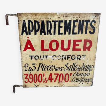 Plaque ancienne "Appartements à louer"