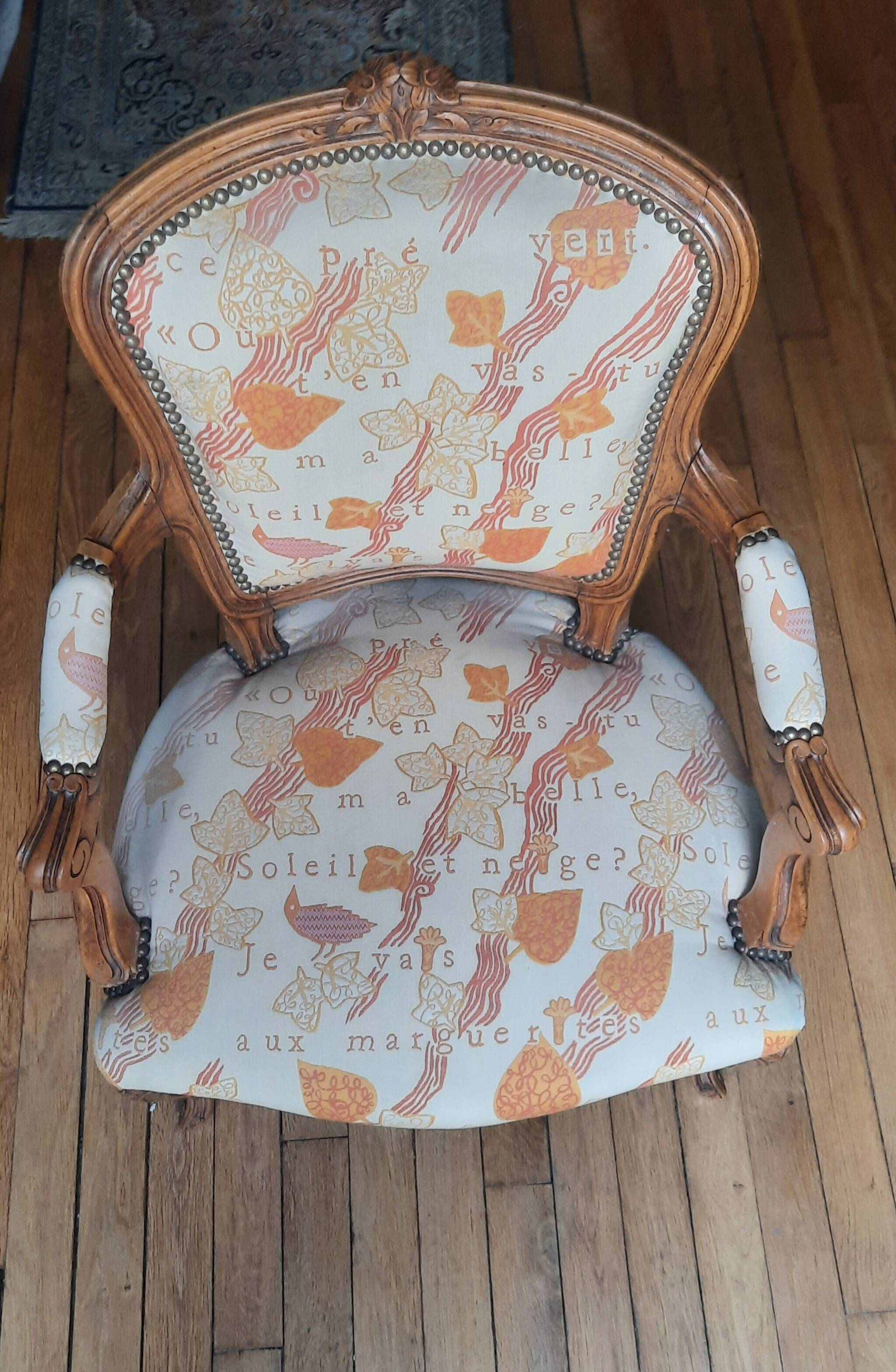 Fauteuil style Louis XV  tissu  original
