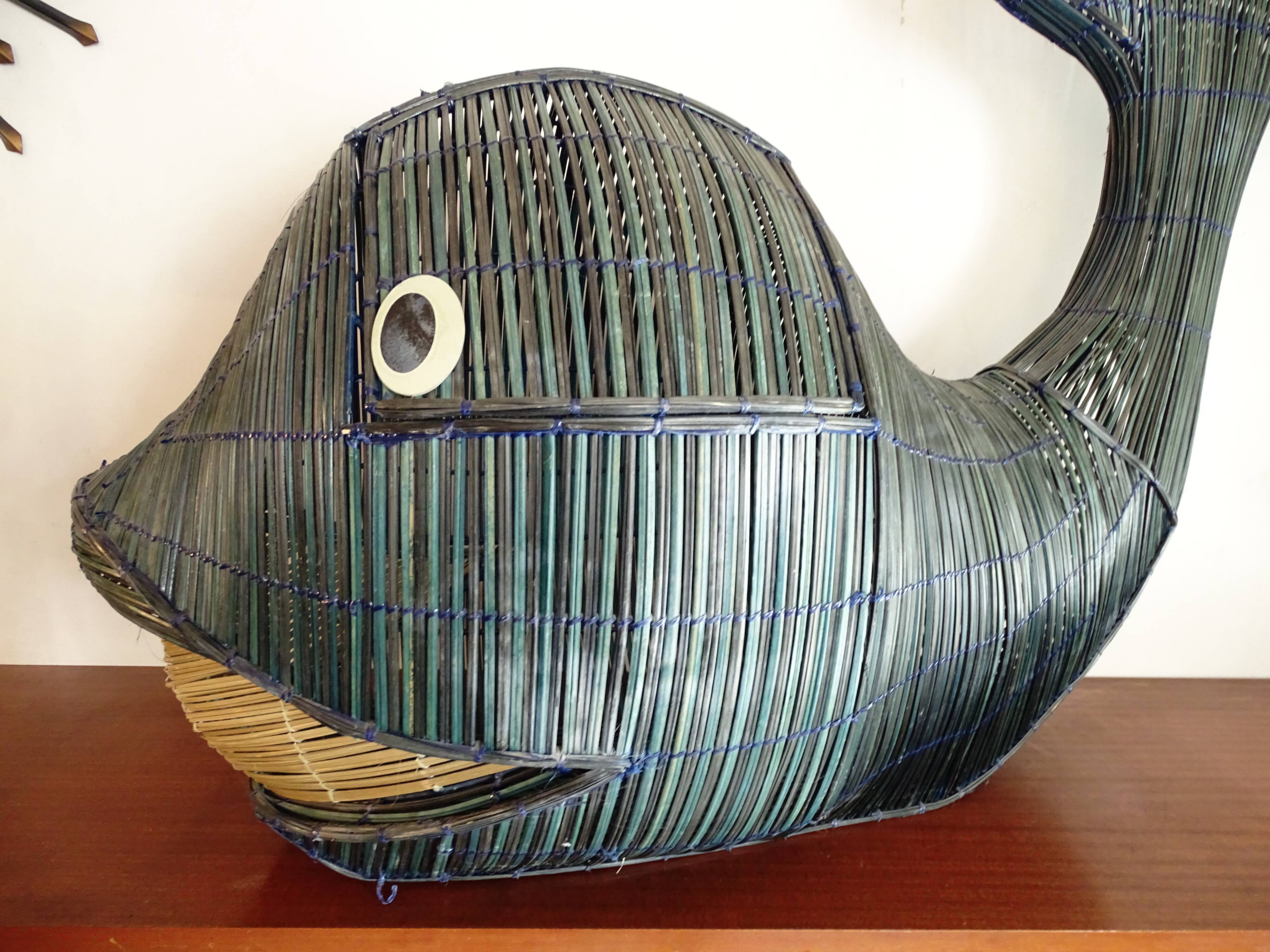 Vintage giant whale wicker storage box