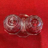 Retro salt and pepper shakers, in molded glass