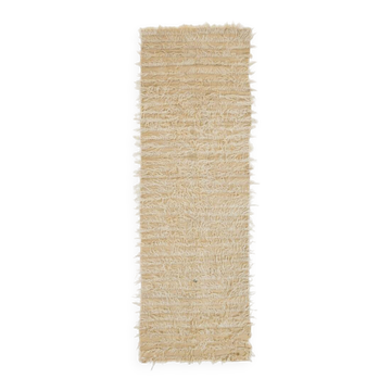 Tapis coureur Tulu en ivoire tissé à la main vintage minimaliste, 100 % laine mohair non teinte