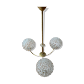 3-branched chandelier in brass and moulded glass