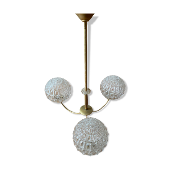 3-branched chandelier in brass and moulded glass