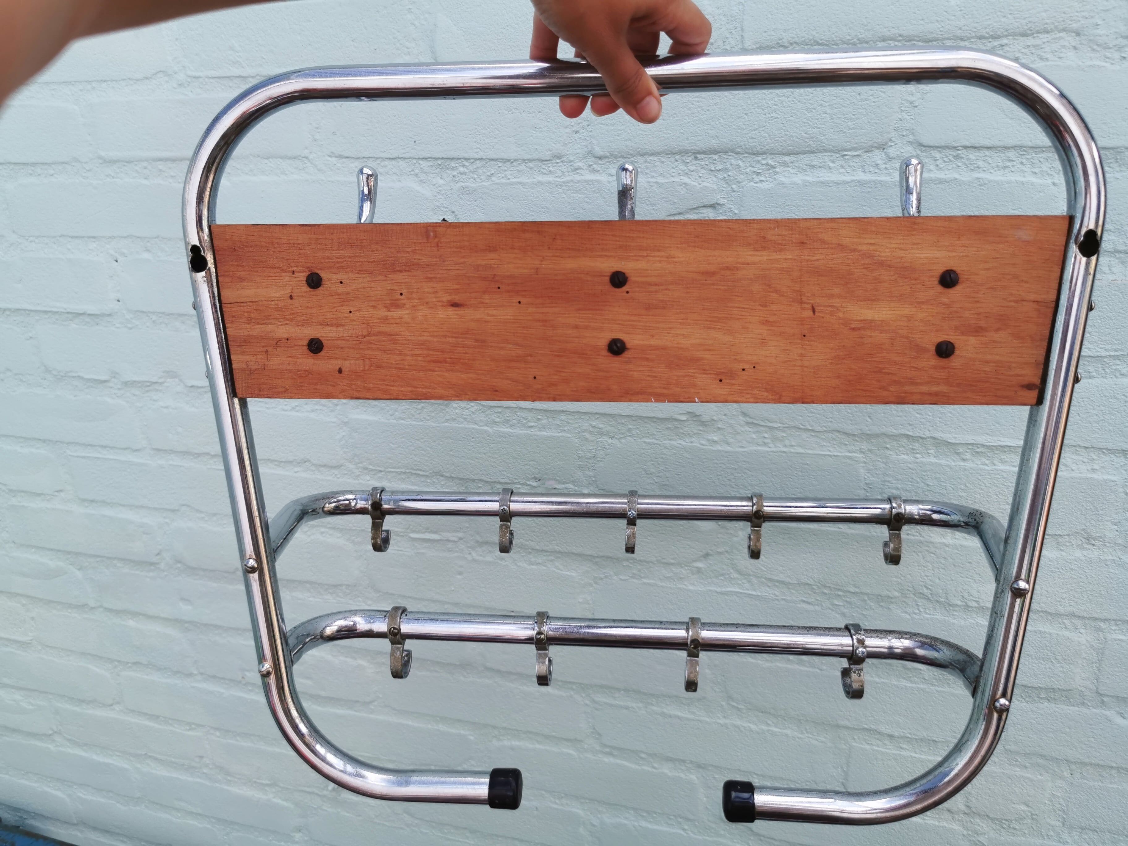 Vintage metal wall coat rack from the seventies