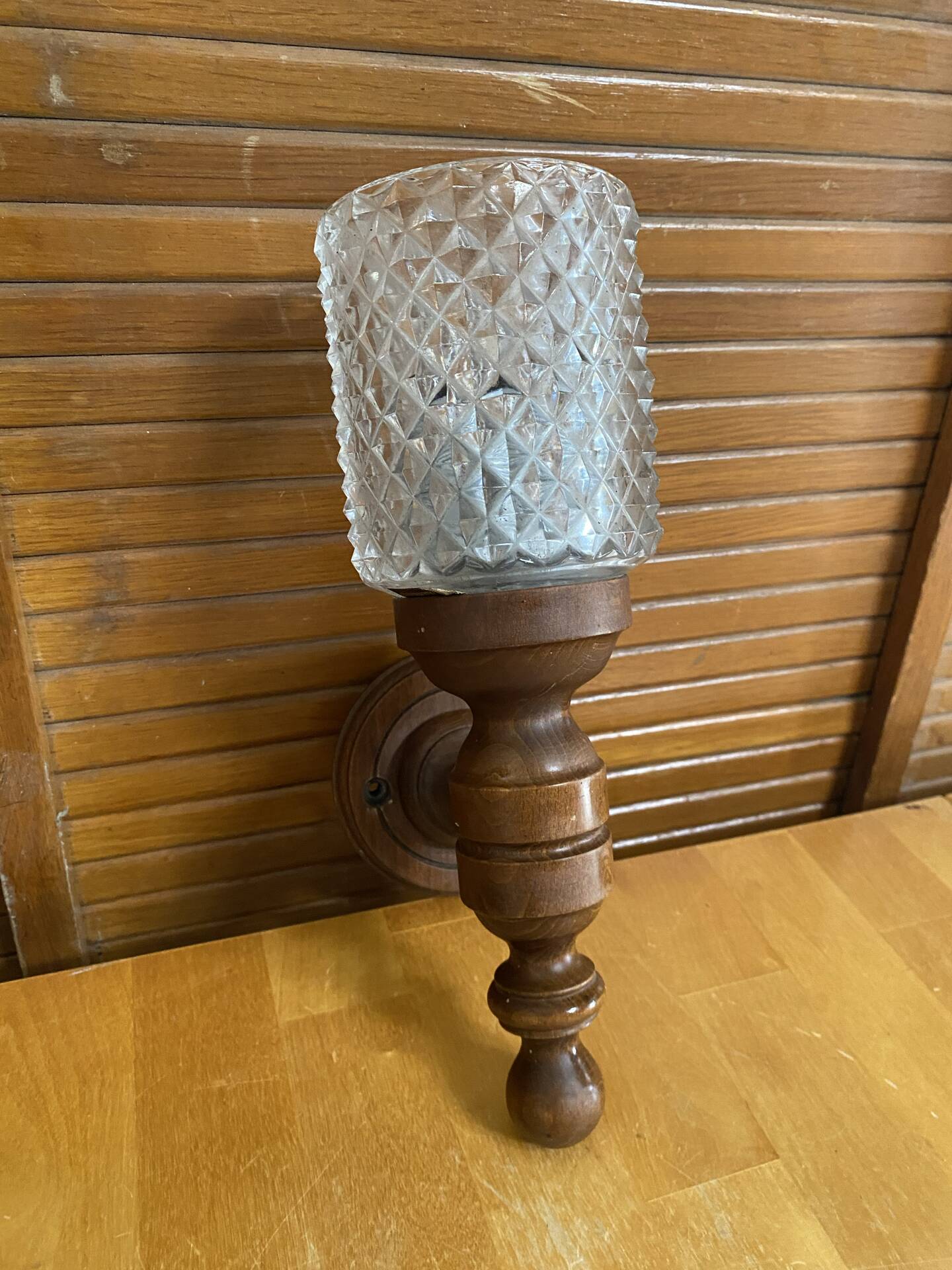 Vintage wall sconce mobelhaus wood + bohemia crystal globe