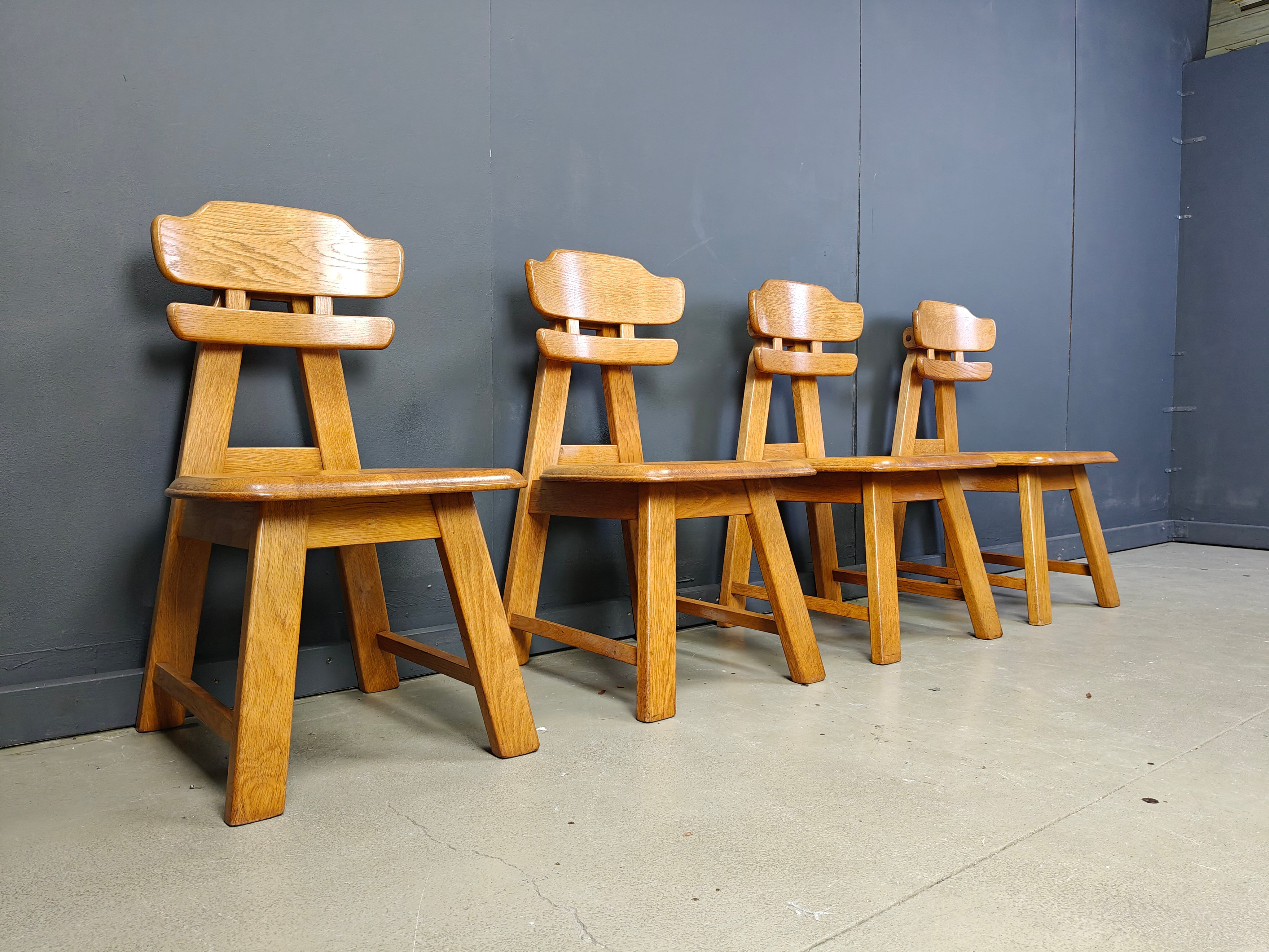 Vintage Dutch brutalist oak dining chairs, 1960s